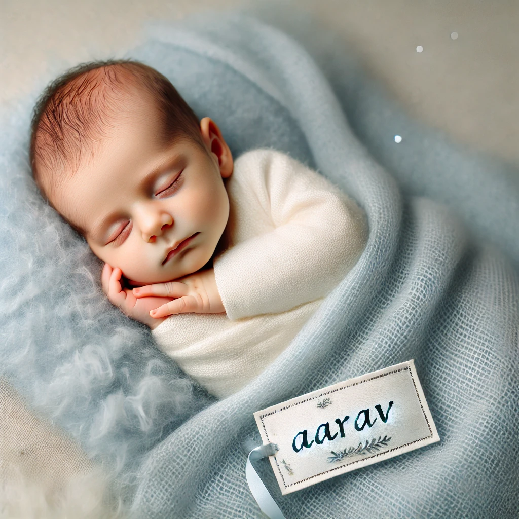 DALL·E 2024-10-05 18.44.08 - A cute baby boy peacefully sleeping on a soft, light-blue blanket, wrapped in a cozy white swaddle. His tiny hands are resting near his face, and he h